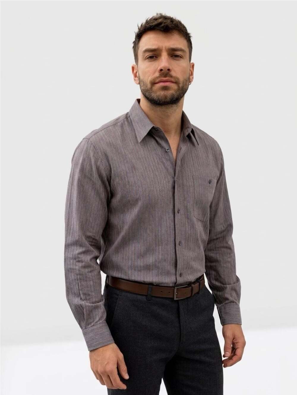 Equilibrio Made in Italy Men's Long Sleeve Striped Button-Down Shirt (M)